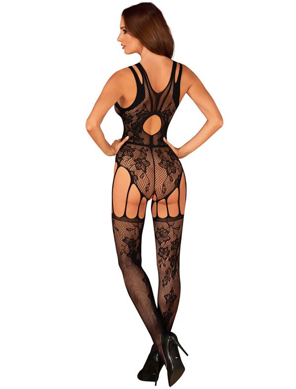 Bodystocking ouvert résille floral noir F239 Obsessive img1 dos