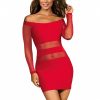 Robe clubbing rouge manches longues V-9299 Axami