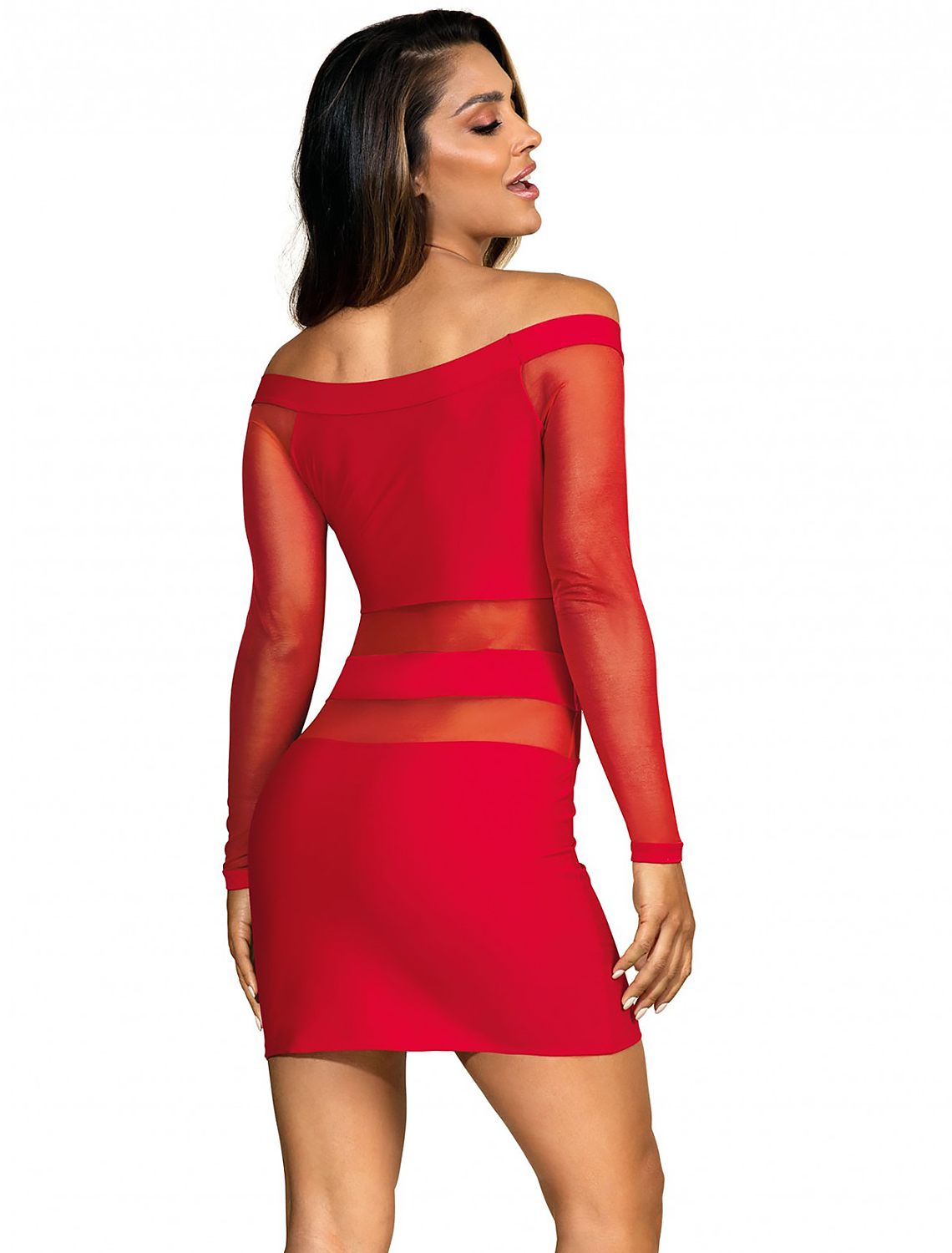 Robe clubbing rouge manches longues V-9299 Axami dos